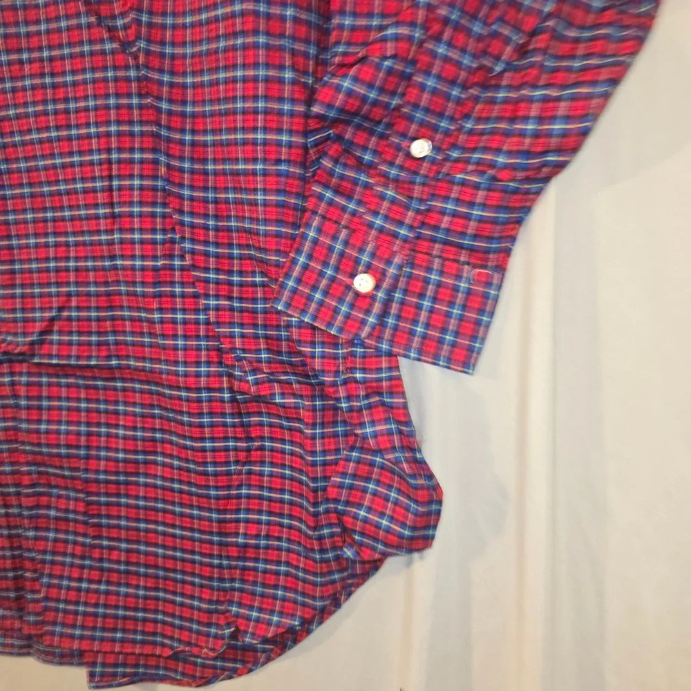 Ralph Lauren Button Down Shirt 3XLT Men Red Blue Plaid Long Sleeve Tall